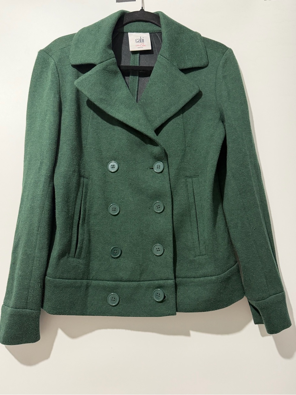 Cabi Love Carol Knit Pea Coat Double Breasted Green Jacket Style 3159 Size M